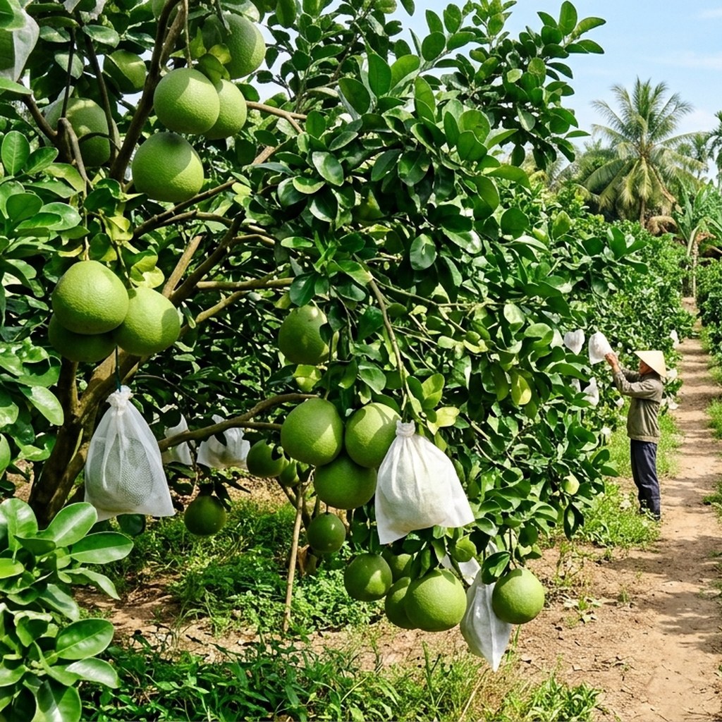 Bưởi bao trái trên cây — canh tác VietGAP